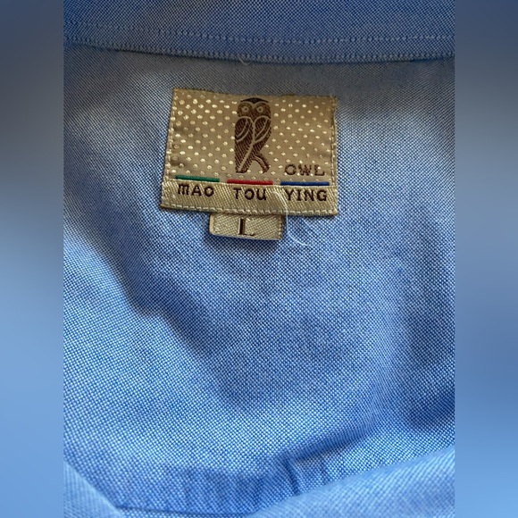 Rare Men’s Dress Shirt Owl Mao Tou Ying Sz L Blue - Picture 3 of 4